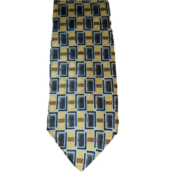 Yellow & Blue Square Pattern Tie New - Picture 1 of 7